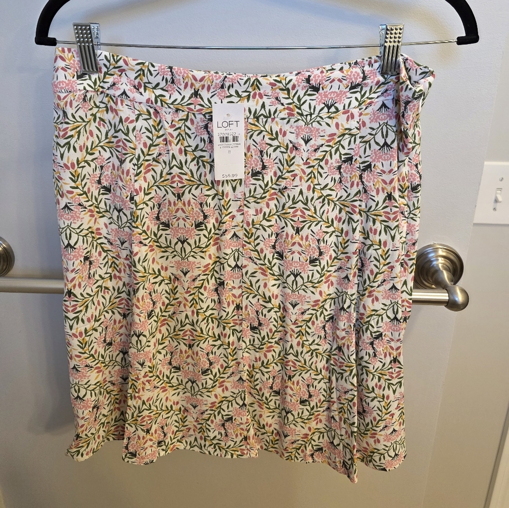 LOFT Pink and Green A-Line Mini Skirt Pleated Casual